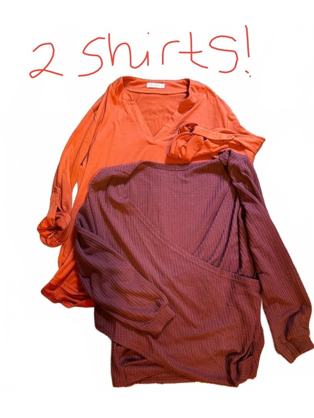 2-Piece Fall Top Bundle Mauve Waffle Wrap Top + Orange Blouse Cozy Autumn Tops